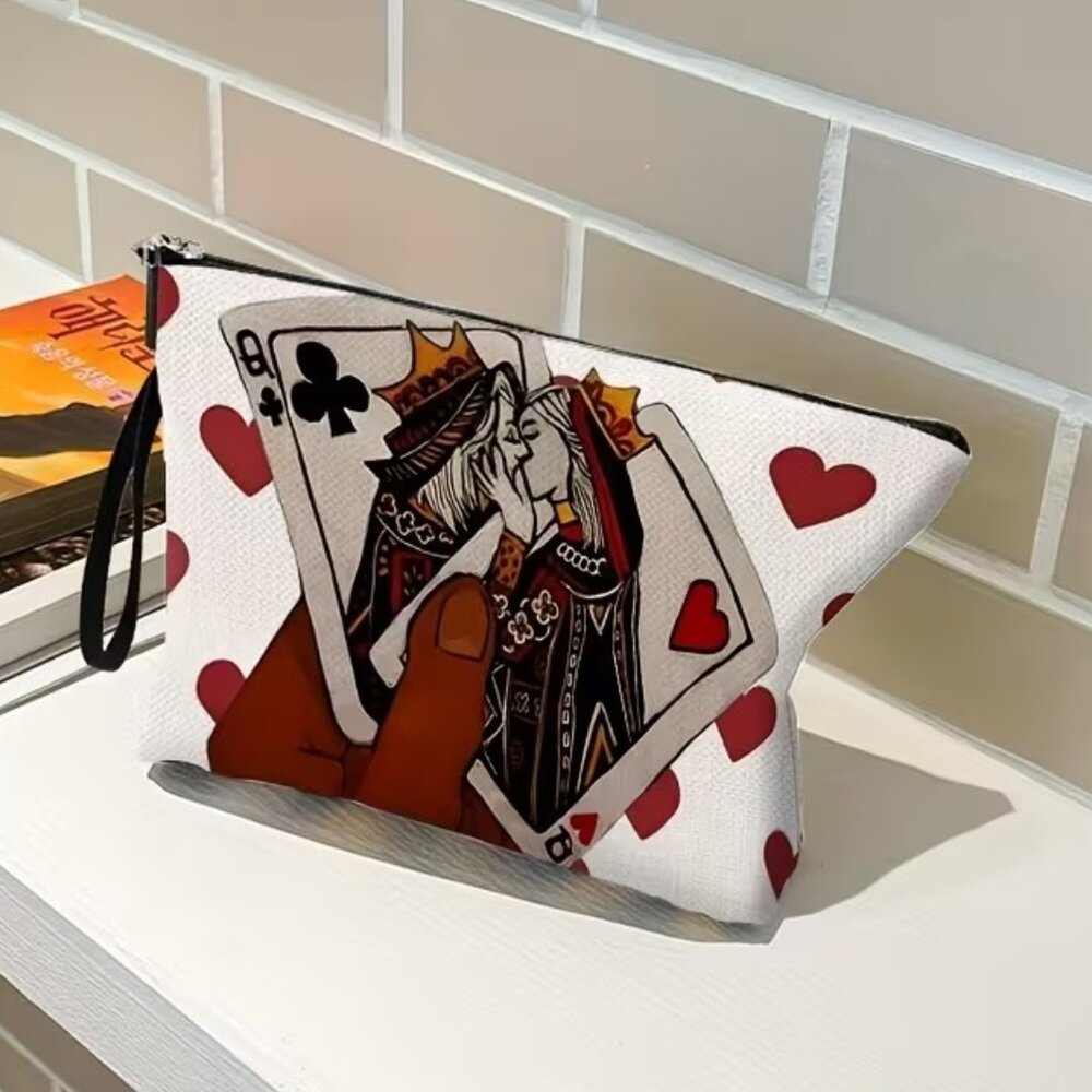 LGBTQ Queen of Hearts makeup bag romantic cosmetic pouch love  6 x 10 inches - Picture 5 of 10